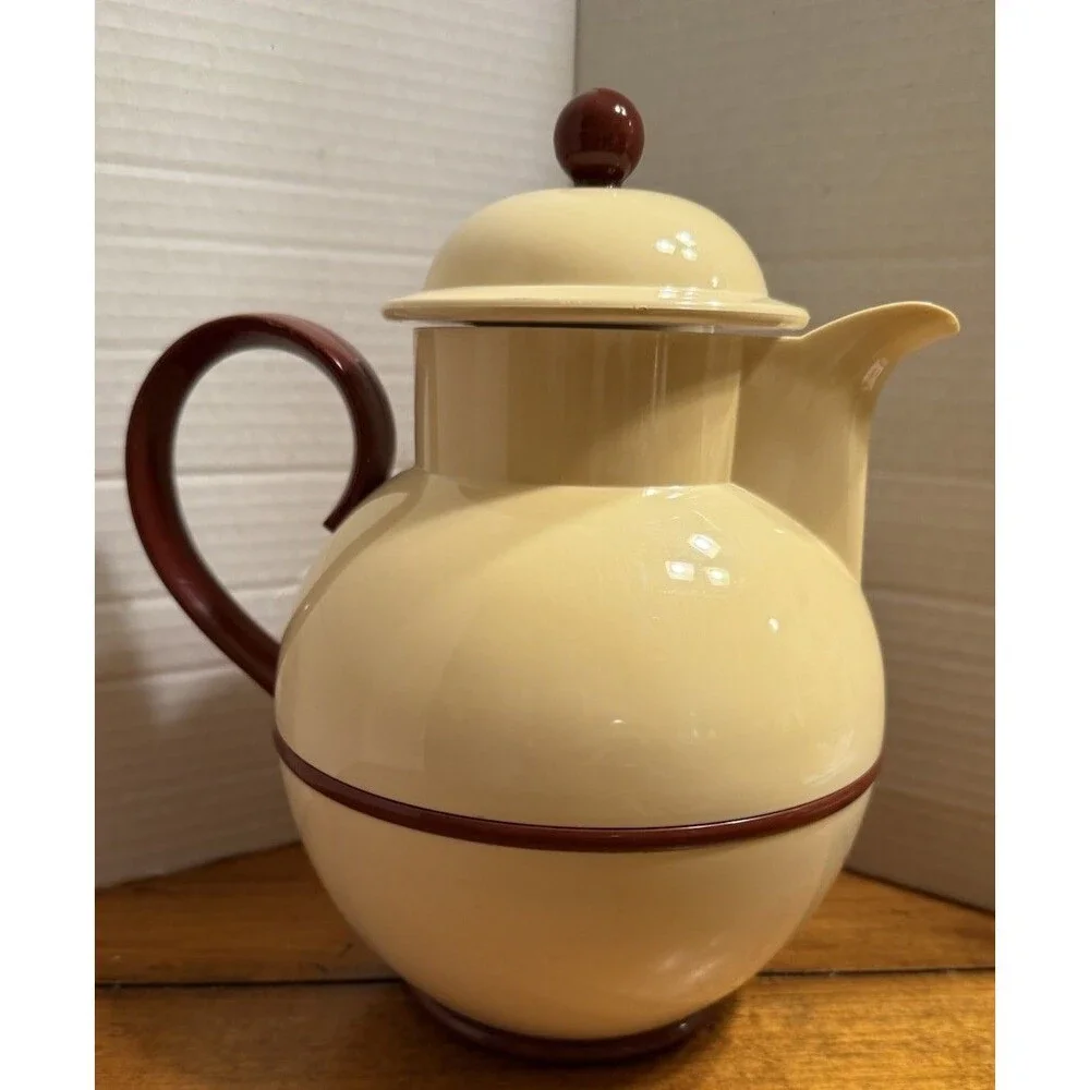 VTG 80s Villeroy & Boch Plastic Thermos Carafe Twist Off Yellow Brown Germany